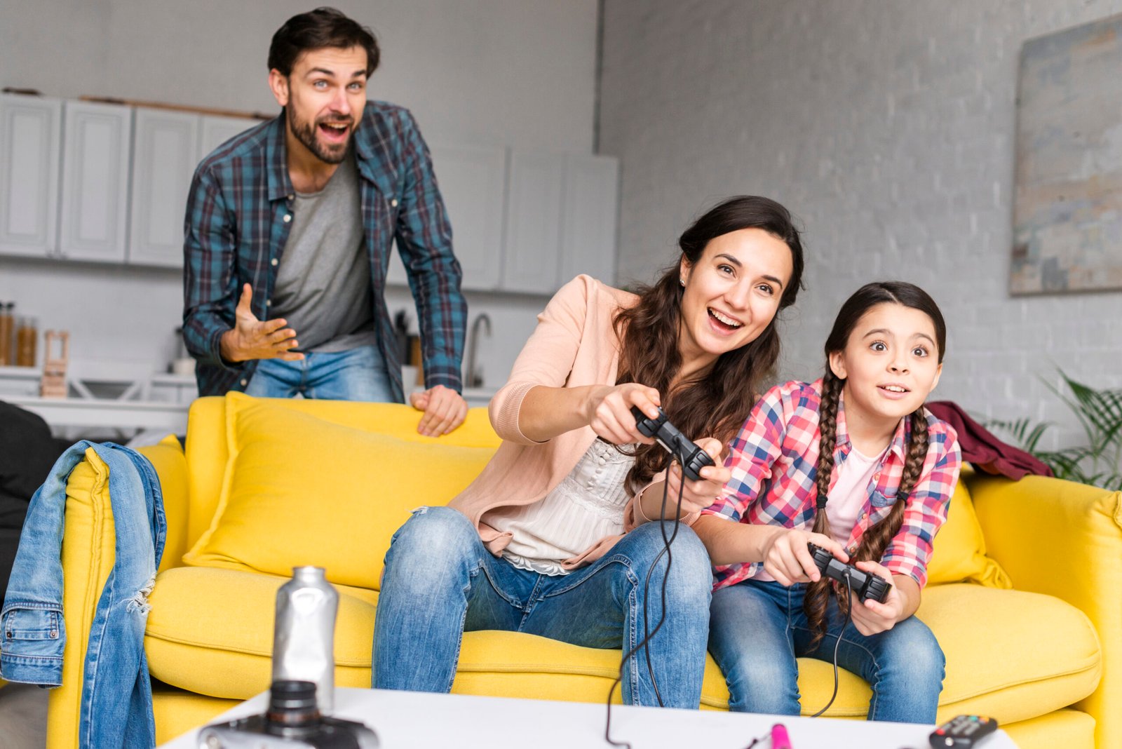 a family playing video games showing the concept of memorable entertainment night